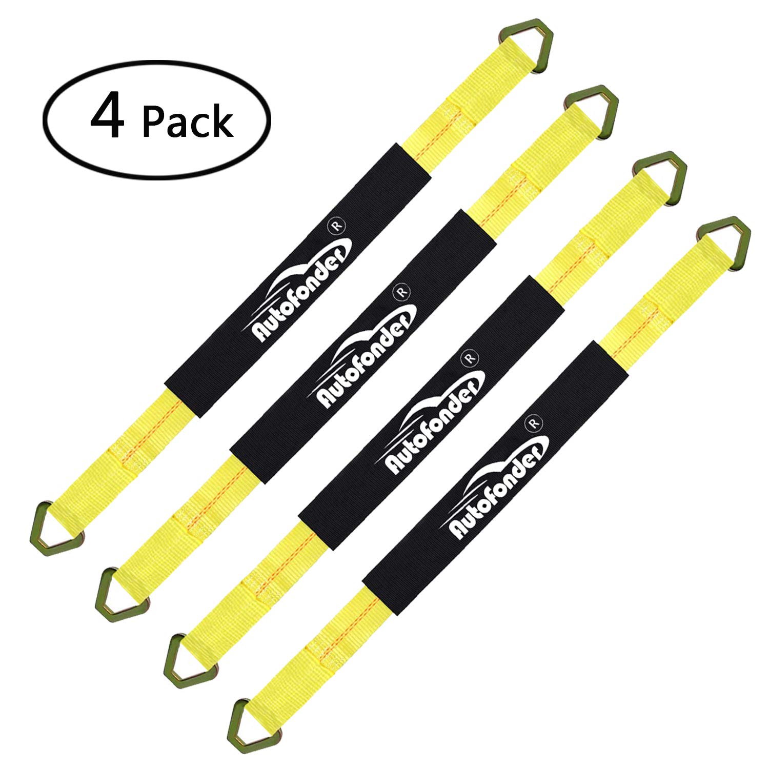 Autofonder4 Pack 2" x36'' Premium Axle Straps Tie Downs with D-Ring Adjustable Tire Wheel Tie Down with Protective Sleeve Classic Yellow