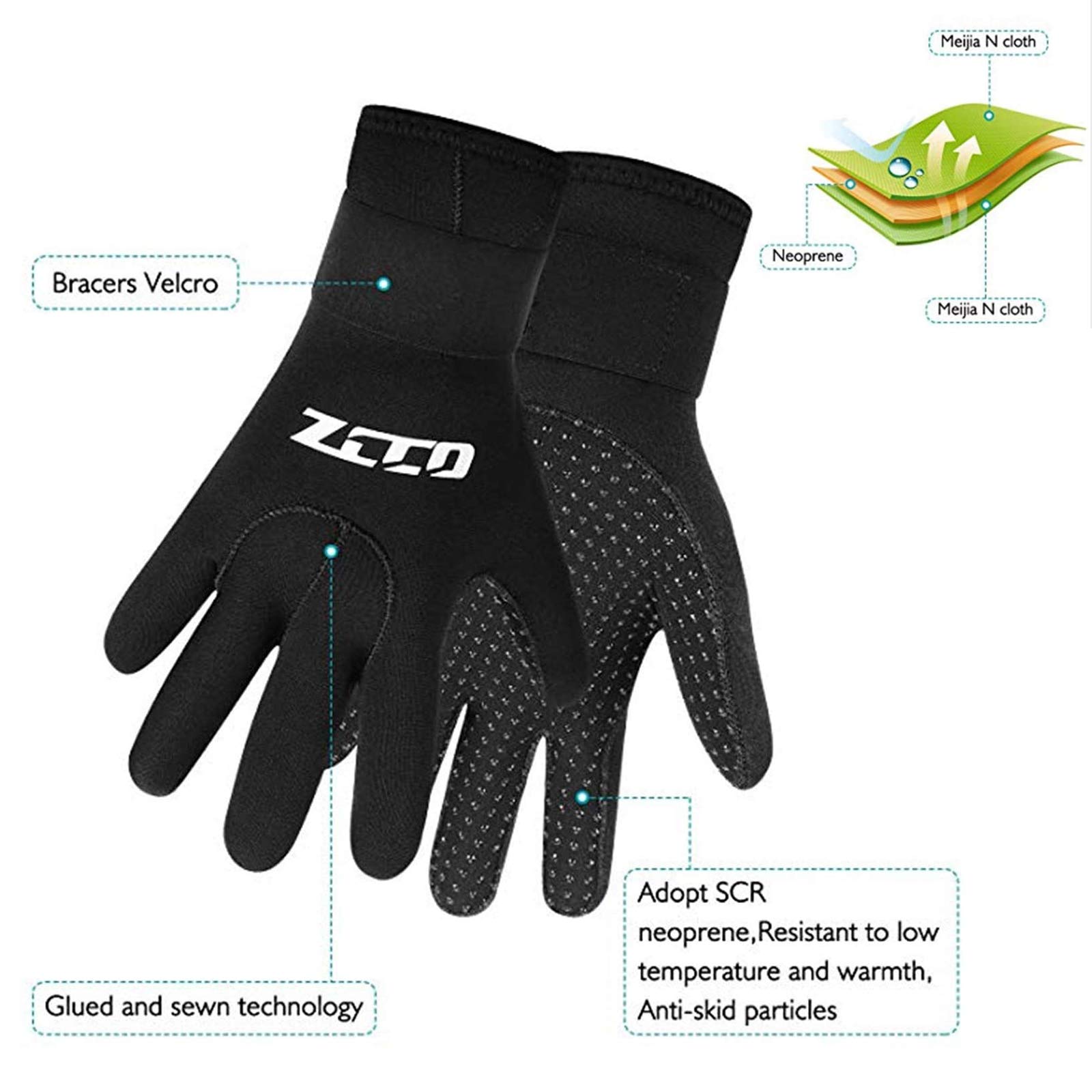 ZCCO 3mm Neoprenanzug Handschuhe Thermohandschuhe Männer Herren Anti-Rutsch-Handschuhe für Frauen Schwarz