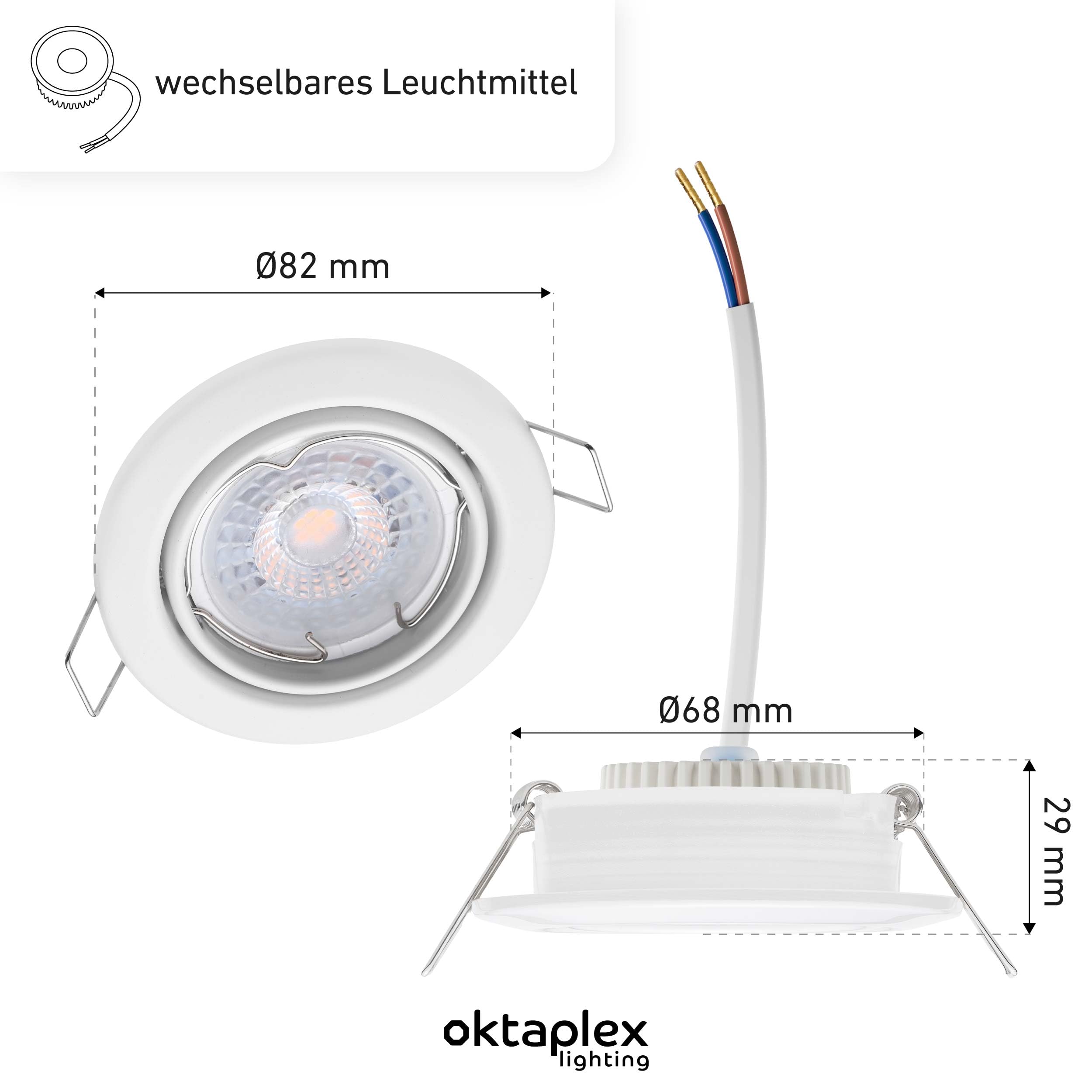 Oktaplex 12x Set Dijon LED Spots 230V 3-Step dimmbar schwenkbar flach | 22mm Einbautiefe, Warmweiß 2700K, Lochmaß 68mm, 4,8W, 380lm, 110°, Einbaustrahler Weiß, rund