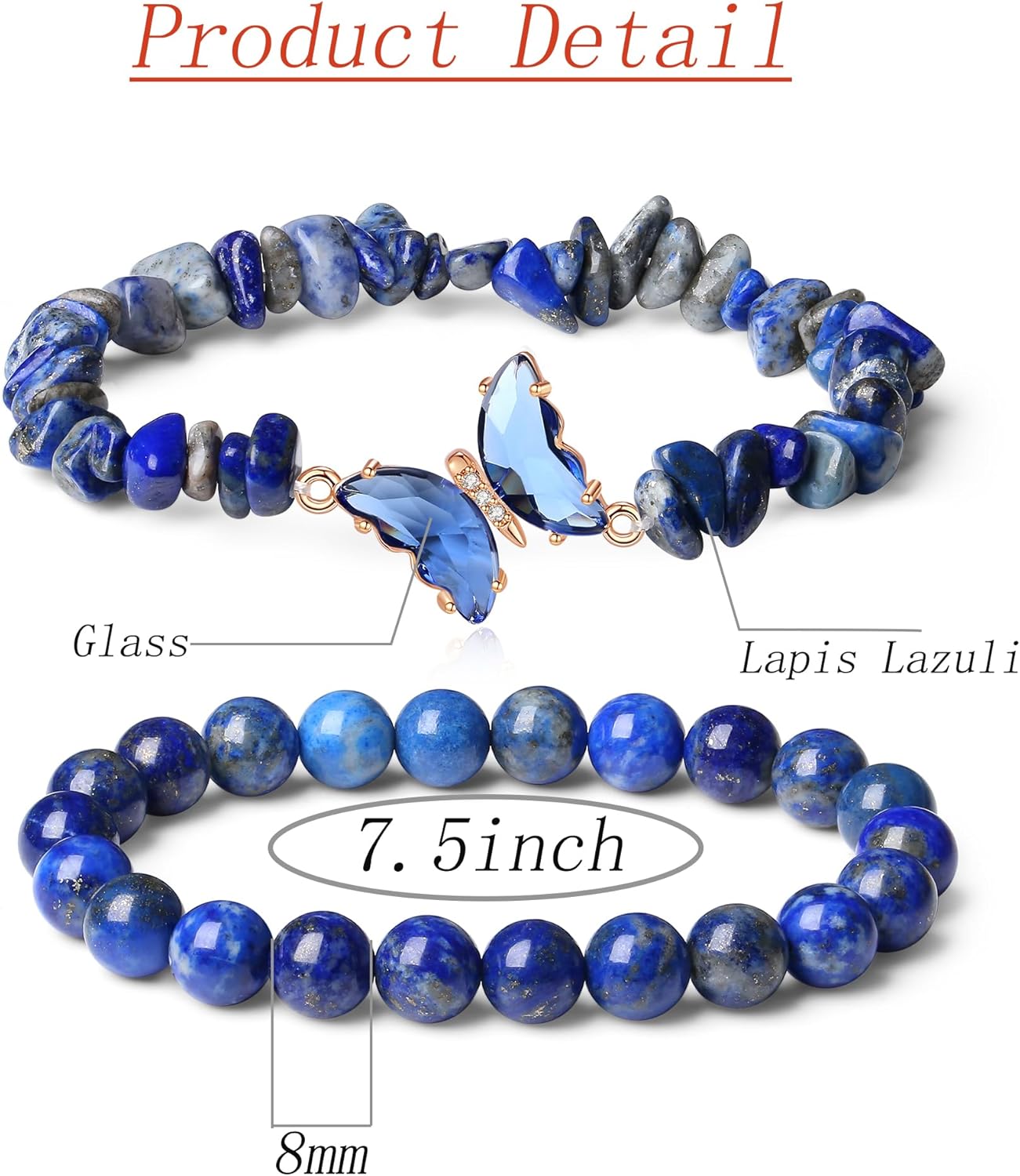 DUQGUHO 2Pcs Butterfly Bracelets for Women Healing Crystals Bracelets for Women Natural Gemstone Bead Bracelet Cute Butterfly Charm Bracelet Stretch 8mm Crystal Jewelry Gifts for Women - Image 6