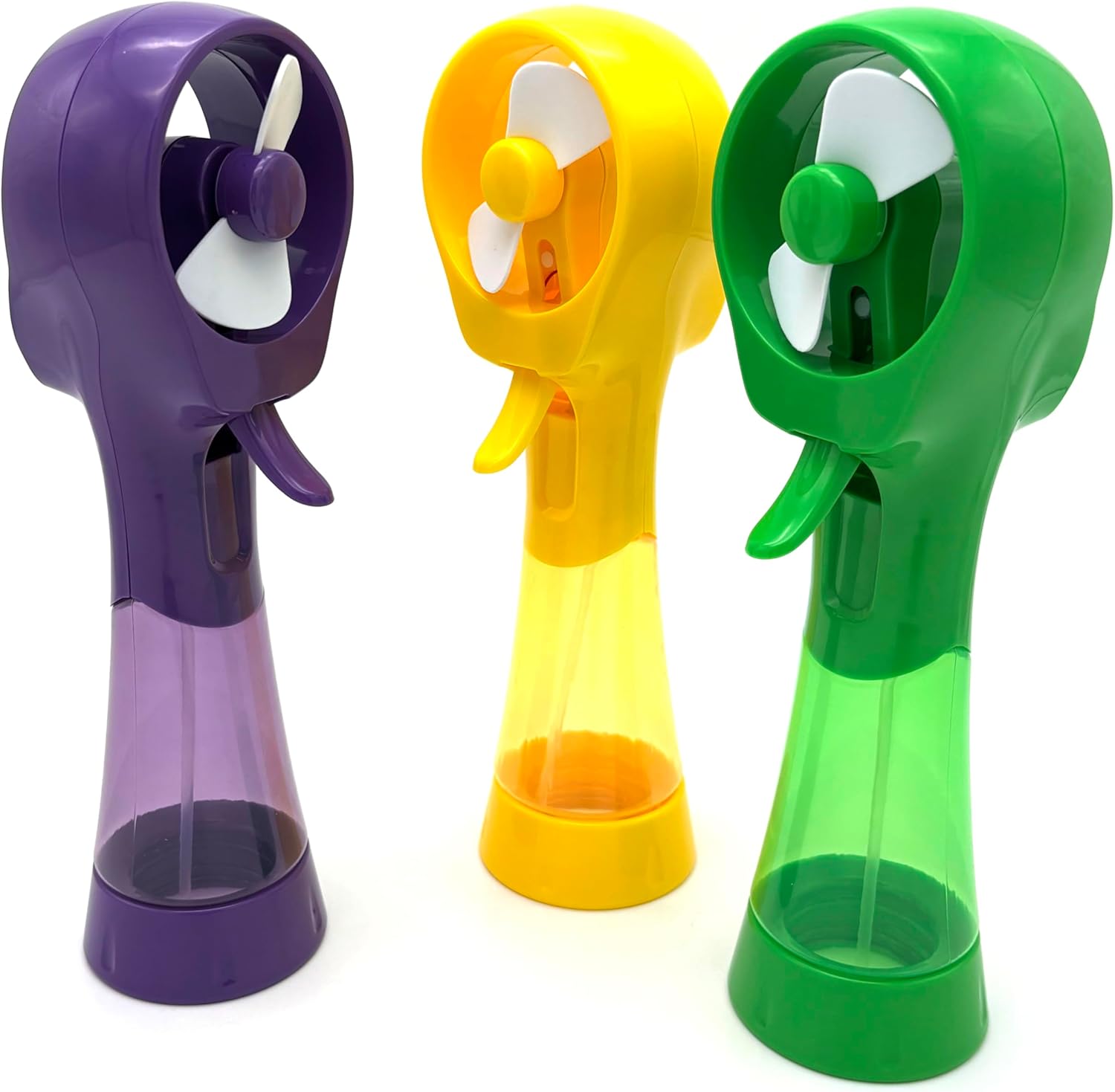 Water Misting Fan Handheld Battery Powered Portable Personal Cooling Fans for Travel, Beach, Camping (Yellow+Purple+Green)