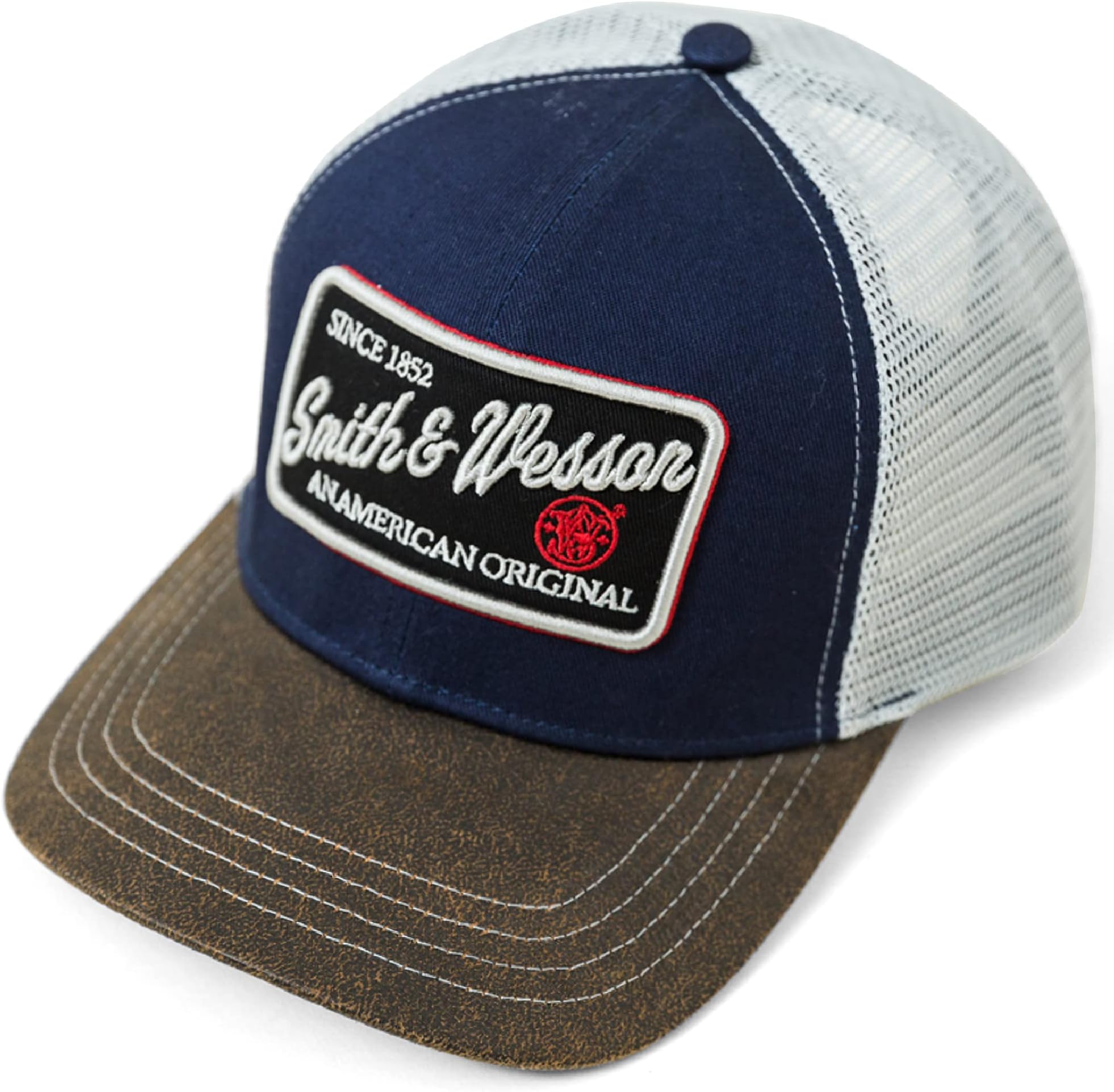 Smith & Wessonยฎ Officially Licensed Men's Trucker Hat, Adjustable Snapback, 6-Panel Mesh Baseball Cap, One Size Fits Most
