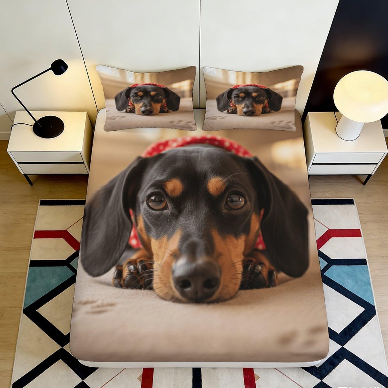 3D Printed Dachshund Dog Fitted Sheet Microfiber Soft Breathable Puppy Bed Cover for Bedroom Guestroom Decor 90x200x25cm