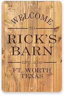 Pattern Pop Personalized Rustic Wood Plank Welcome to The Barn Metal Room Sign (8x12 Inches)