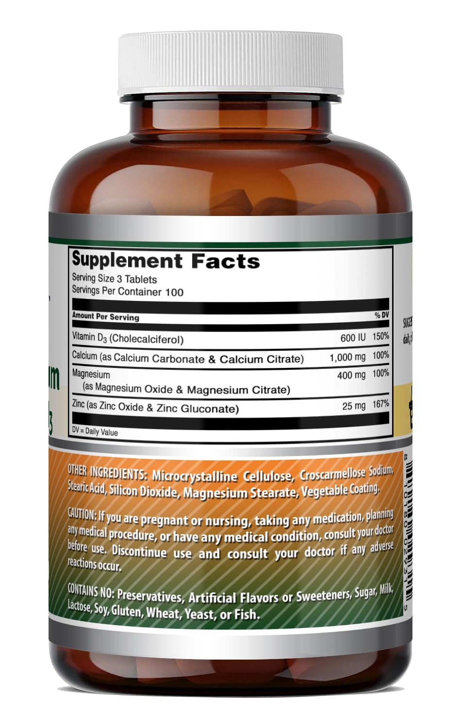Amazing Formulas Calcium Magnesium Zinc D3-300 Tablets Per Bottle Supplement (Calcium 1000mg - Magnesium 400mg - Zinc 25mg Plus Vitamin D3 600 IU - Per Serving of 3 Tablets) — Amazon image 4