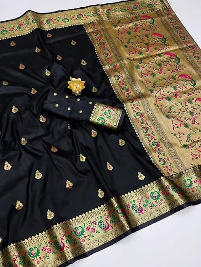 Pandadi Saree Women's Paithani Silk Saree With Unstitched Blouse