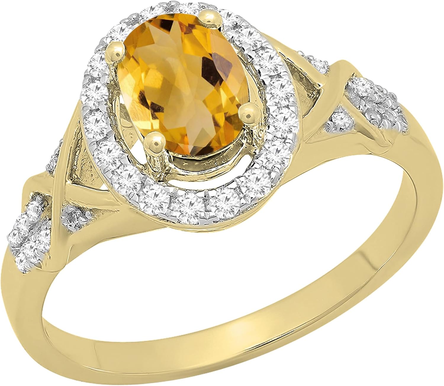 Dazzlingrock Collection 7x5mm Oval Citrine & Round White Diamond Split Shank Halo Engagement Ring for Women in 10K Solid Yellow Gold, Size 10