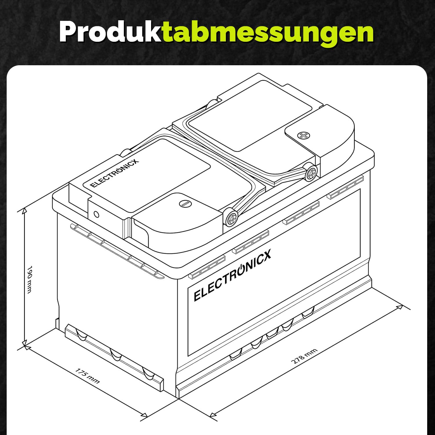 Electronicx AGM Versorgungsbatterie 12V 100Ah Deep Cycle Solar Batterie wartungsfrei versiegelt Wohnmobil Wohnwagen Camping Freizeitakku 278x175x190mm