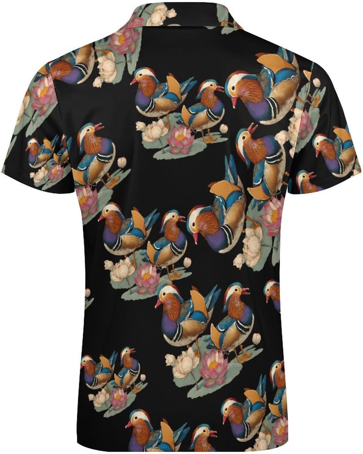 Lotuses Mandarin Ducks Men's Polo Shirts Golf Short Sleeve Tops | Casual Workout,Golf T-Shirt,Zippered Tee,Collared,Print