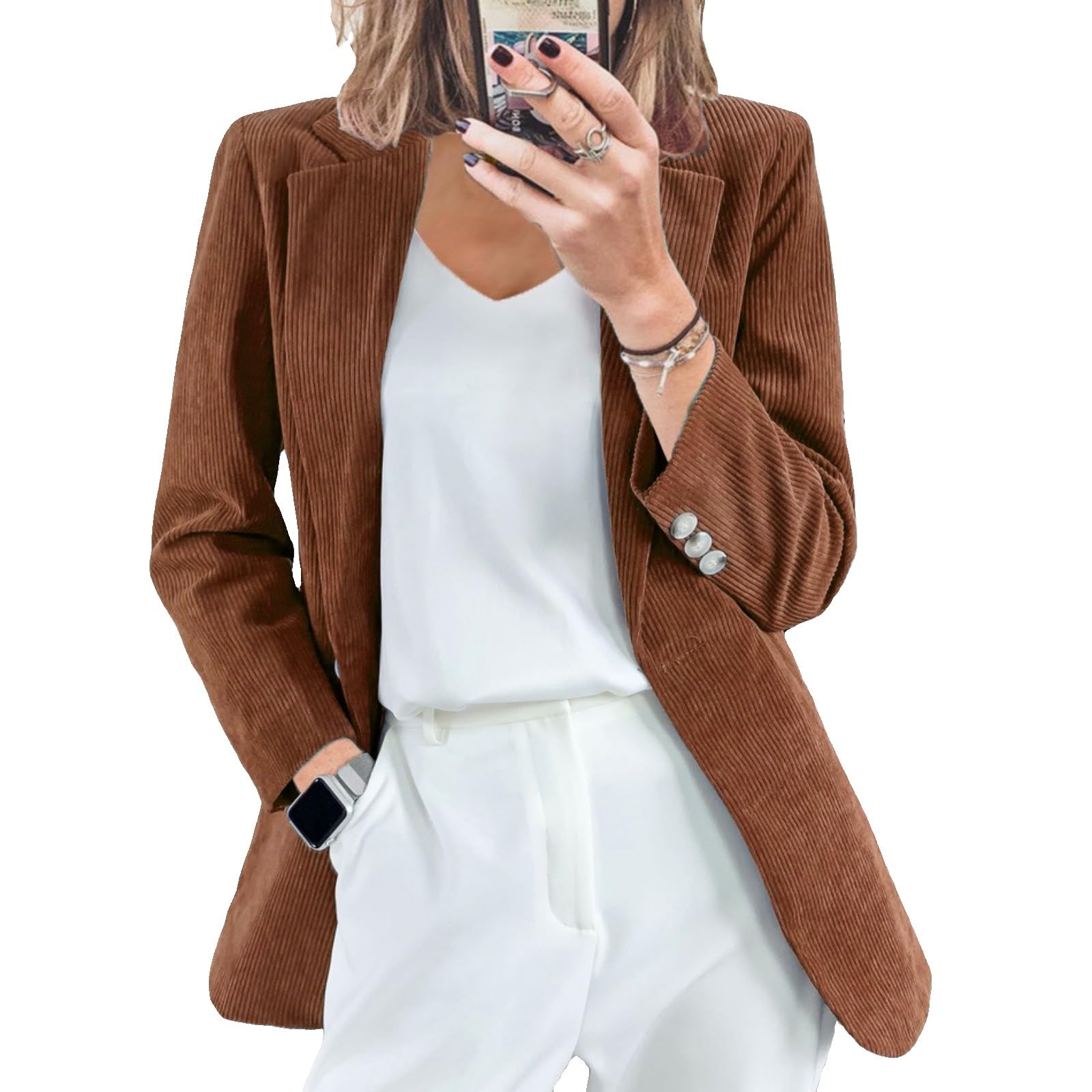 Corduroy Blazers for Women Business Casual Long Sleeve Open Front Suit Jackets Fall Fashion Button Down Cardigans