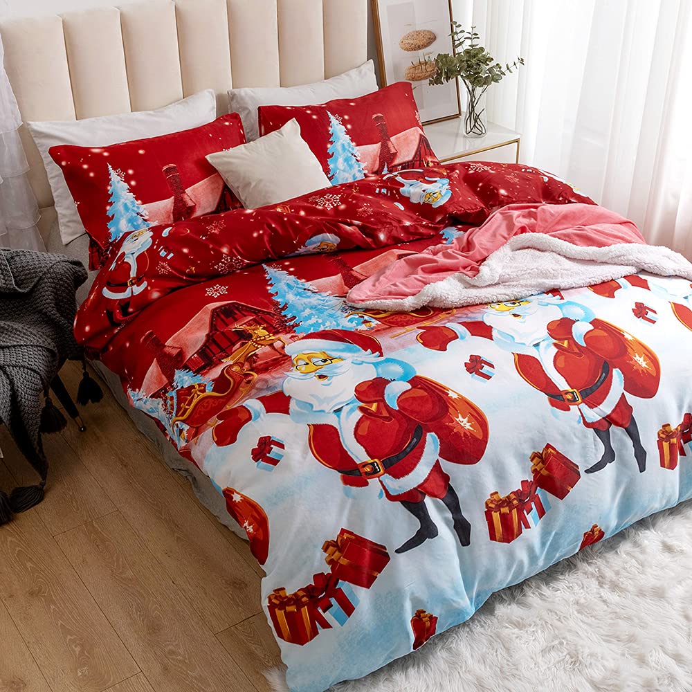 Father Christmas Royal Santa Claus Merry Santa Xmas Duvet Quilt Cover & Pillowcase Bedding Set Multi-Colour Snowman Presents Set Ultra Soft Easy Care - Image 2