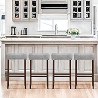 Vista 13 de ERGOMASTER Taburetes de bar, 24 pulgadas, modernos taburetes de sillín, madera de caucho, caqui/marrón, juego de 2