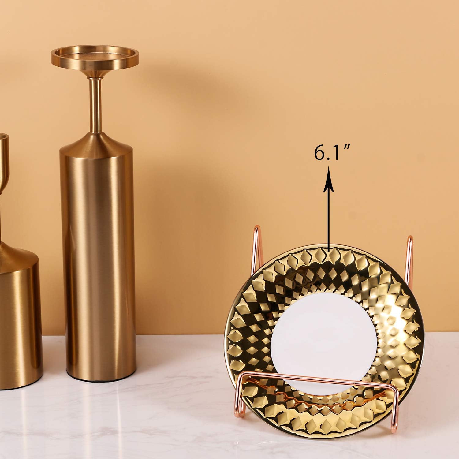 Simmer Stone Wire Display Stand, Decorative Plate Holder for Artwork, Photo Frame, Plaque and Book, Metal Plate Display Easel for Home Decoration, Set of 5, Rose Gold