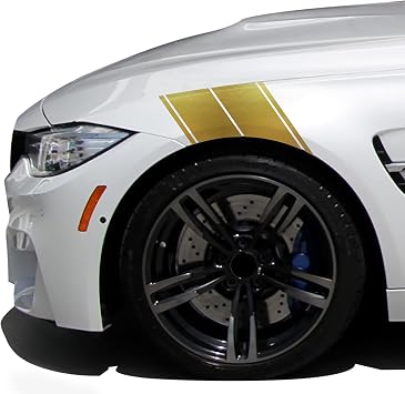 2 Vinyl Fender Hash Stripes Racing Decals Pinstripes Stickers Tape Pair 3M Metallic Gold