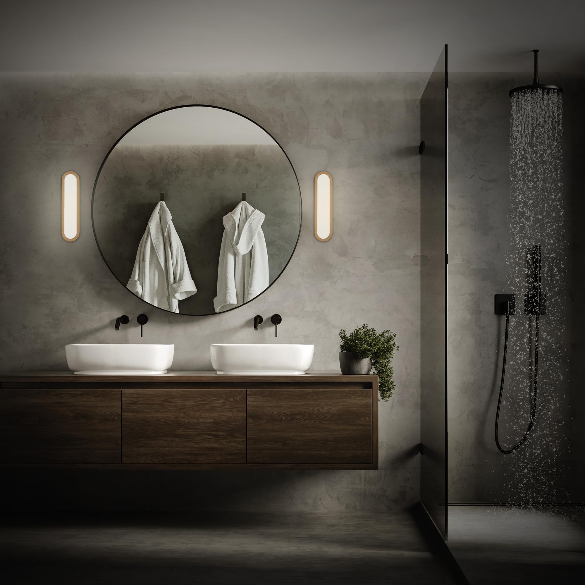 BRILONER - Aplique espejo baño LED con luz indirecta, protección IP44 contra salpicaduras, apliques espejo de baño, luz espejo, 35 x 9 x 4 cm, color madera