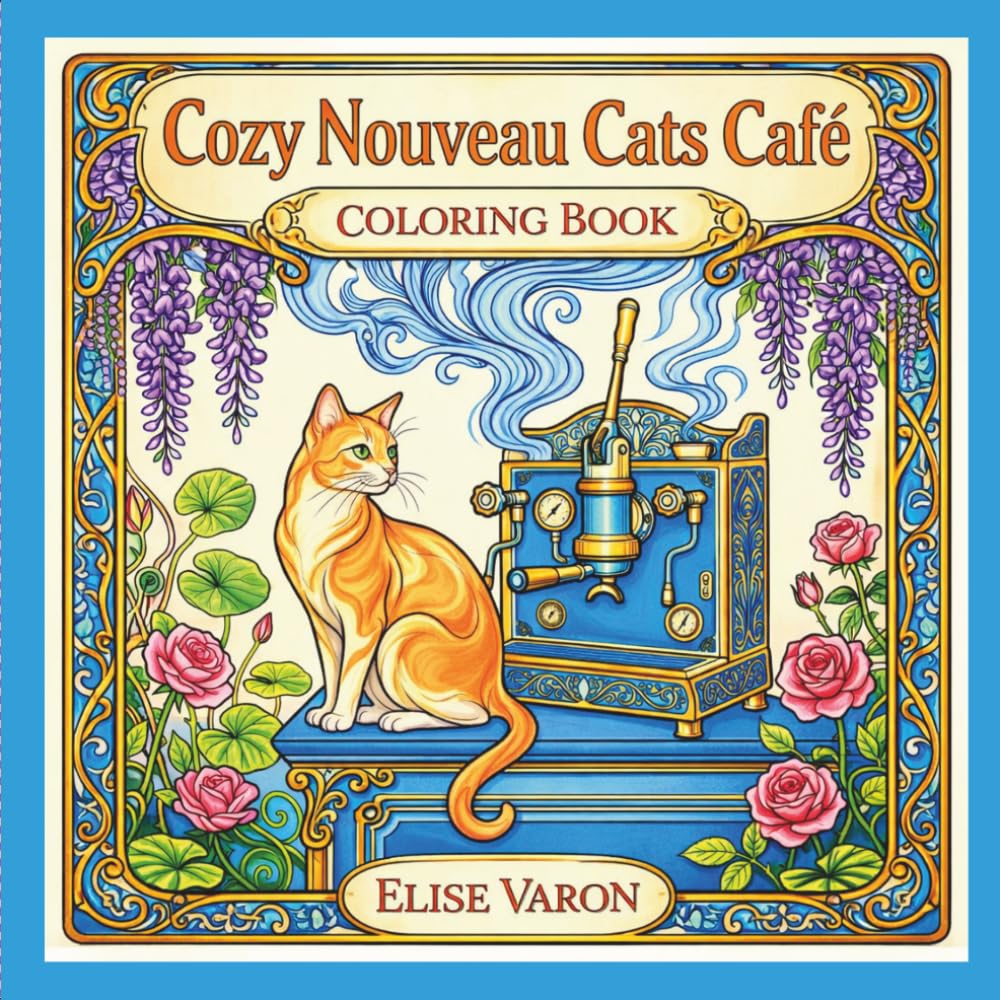 Cozy Nouveau Cats Café Coloring Book: 40 Intricate Cat and Coffee Designs for Adults — Stress Relief and Relaxation — Cozy Ornate Gift for Cat Lovers and Coffee Lovers (The Nouveau Paws Collection)