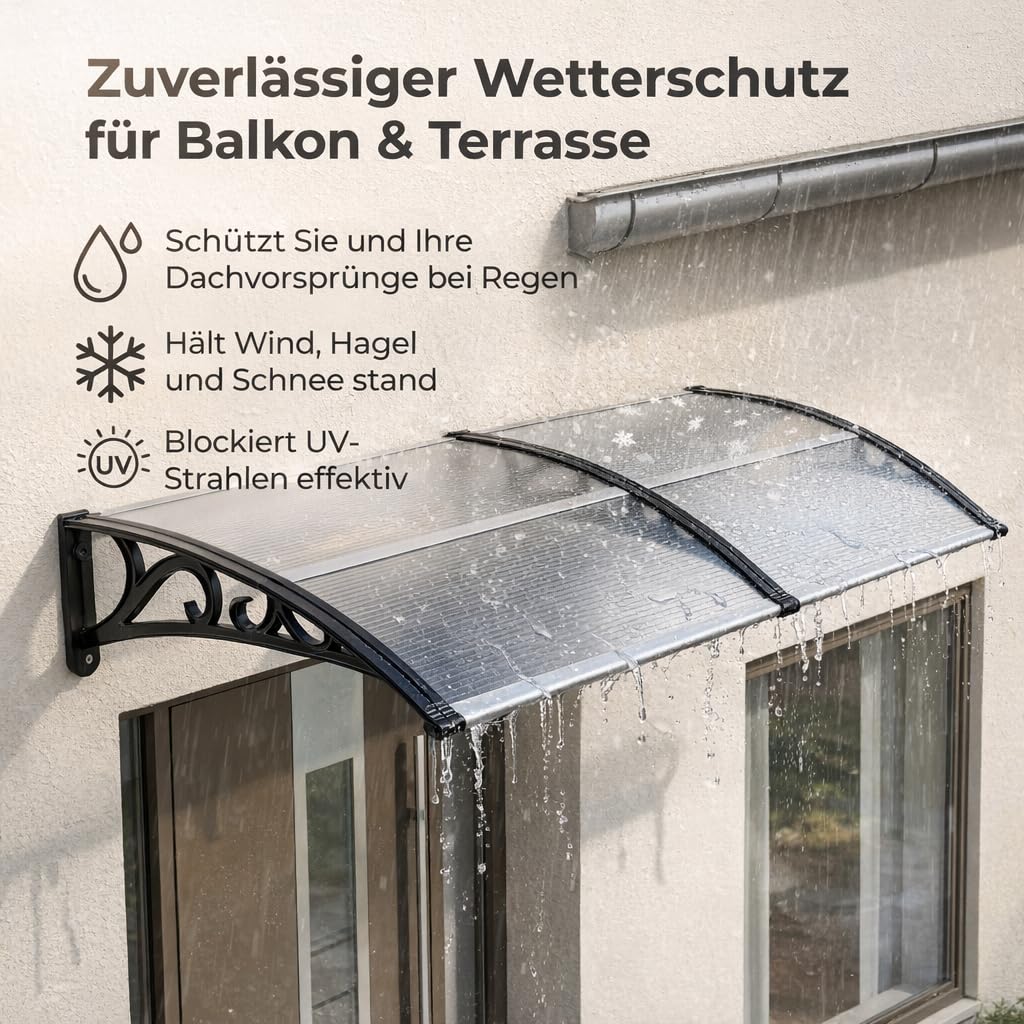 𝗝𝗮𝘆𝘀𝗲𝘂𝘄 Vordach Haustür 150 x 100 cm, transparentes PC Haustür Vordach mit Aluminiumrahmen, Überdachung Balkon mit UV-Schutz, Regenschutz für Eingang, Balkon, Fenster, Terrasse
