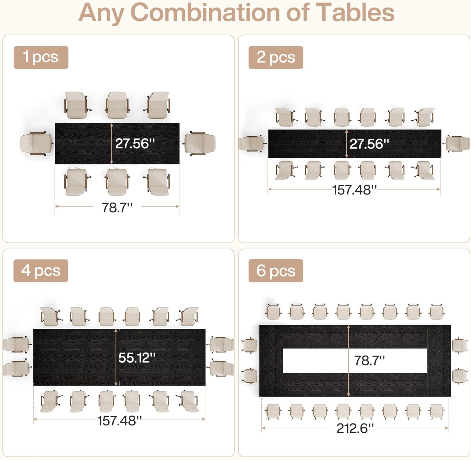 Tribesigns 6.5FT Conference Table, 78.7-Inch Rustic Rectangle Meeting Table for 6-8 People, Wooden Desk Business Seminar Desk for Office Boardroom Conference Room, Heavy Duty, Black+Brown (1 PCS)