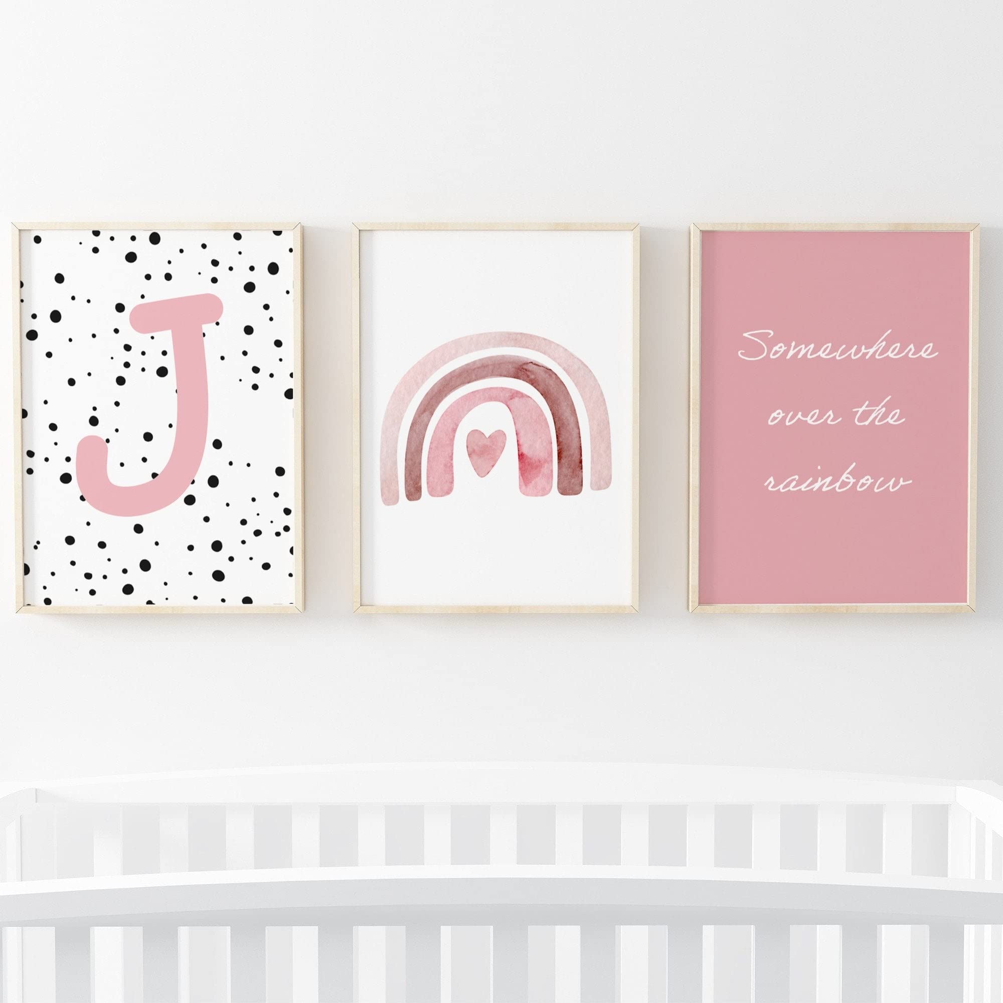 Pompom Prints® Set of 3 Girls Bedroom Prints, Rainbow Nursery Prints, Scandi Boho Style Nursery Decor, Playroom Prints [Picture Frames not Included] (A3, J)