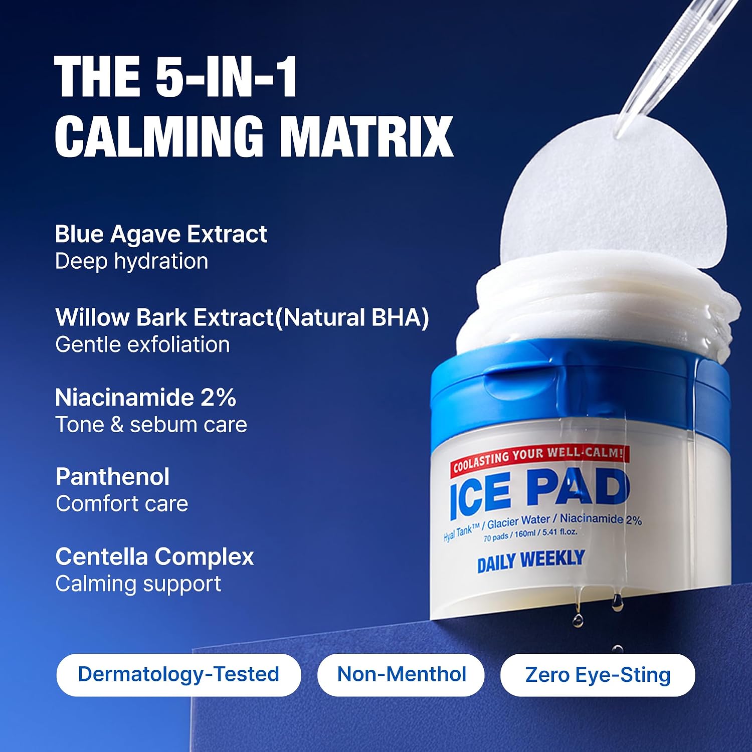 Daily Weekly Coolasting Ice Pad | Korean Cooling Toner Pads for Men, Exfoliation & Pore Care, Non-Menthol, 70 Pads (5.41 fl oz/160ml)