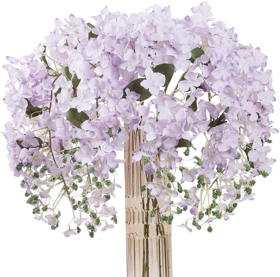 6pcs Artificial Silk Hydrangea Flowers Long Stems Fake Flowers for Tall Vase Wedding Vine Hanging Garlands Flower for Home Office Arch Party Decoration(White)