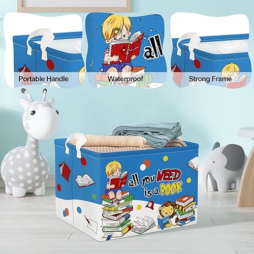 Miniatura 4 de Clastyle Cesta rectangular plegable para libros de lectura para el regreso a clases, cubo de almacenamiento de juguetes para ropa azul, 36L