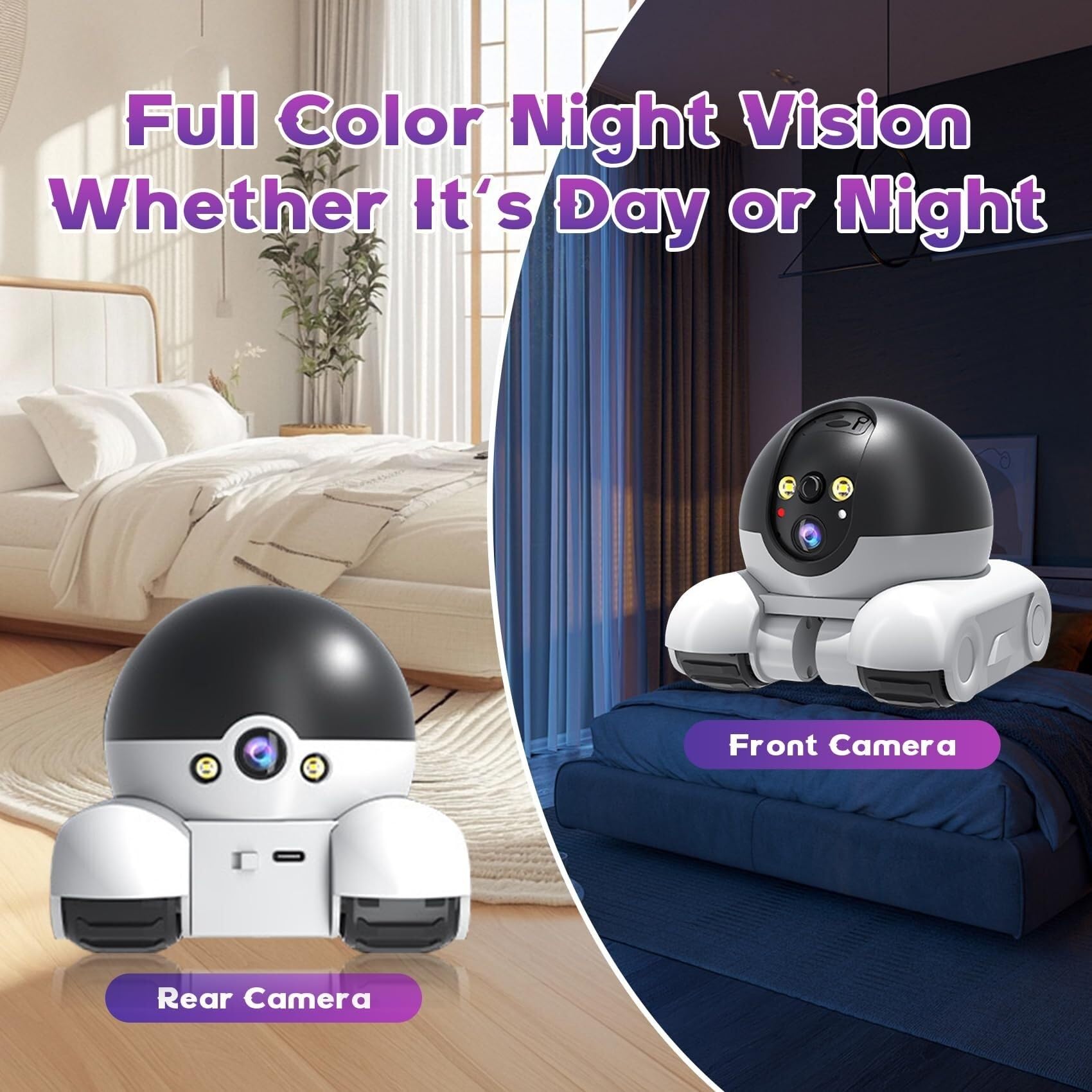 Caméra Blinky Bot Blinky Bot Pro Petit Robot Compagnon, Robot Blinkybot 360° Robots Intelligent à Roues à Double Objectif, Wi-Fi HD 1080p Avec Conversation Bidirectionnelle Et Contrôle Par Application