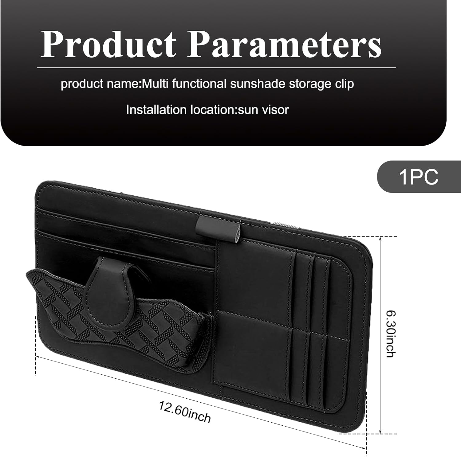 Car Sun Visor Organizer, Leather Multi-Pocket Auto Visor Storage Pouch for Sunglasses Cards License, Waterproof Car Interior Space-Saving Accessories, Universal for Most Cars (Black) image 2