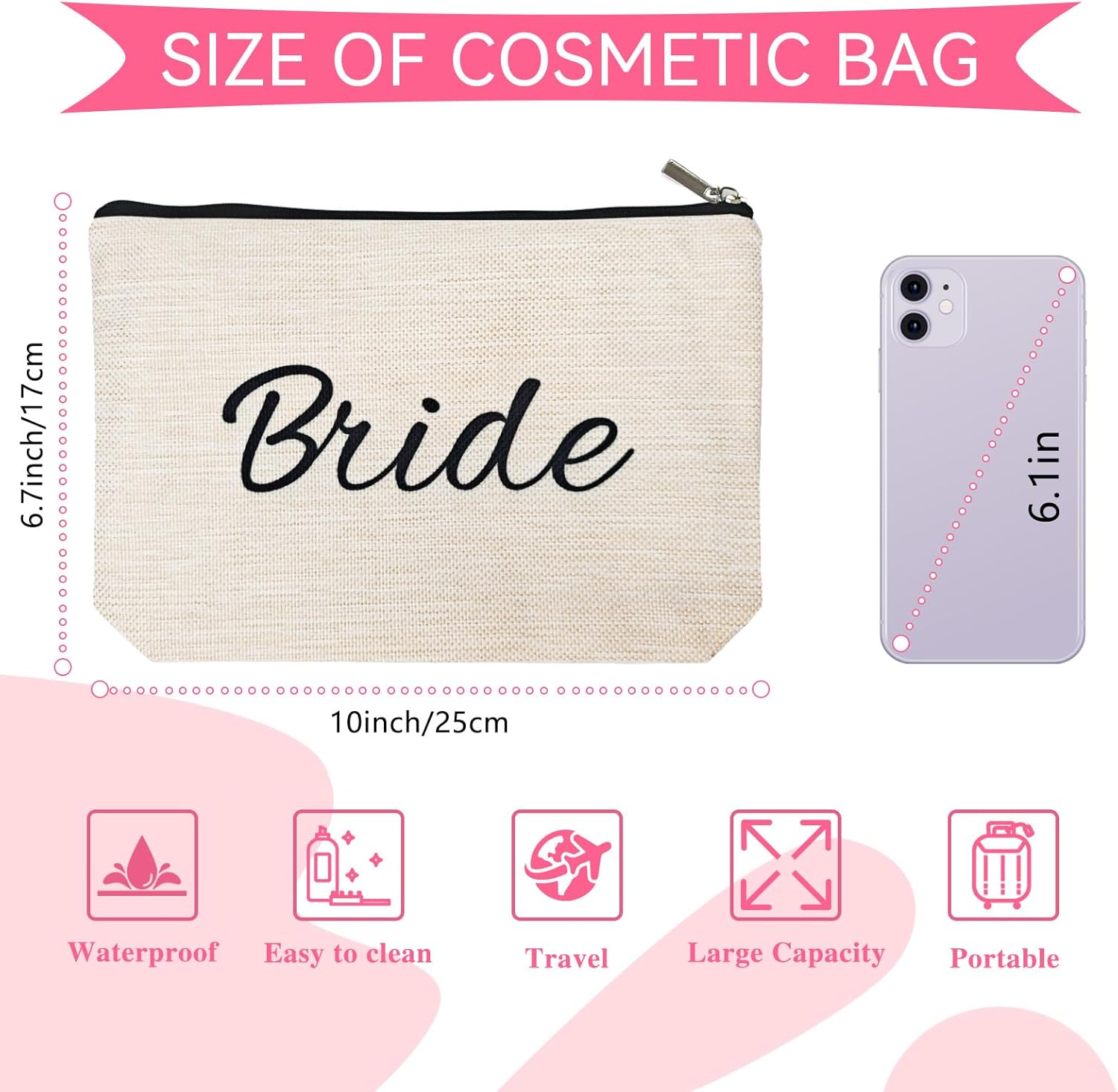 DJOLY Bridal Shower Gifts for Bride To Be Makeup Bag, Fiance Wedding Bachelorette Bride Engagement Gifts for Women Future Mrs, Bachelorette Party Accessories, Small Cosmetic Travel Zipper Pouch - Image 2