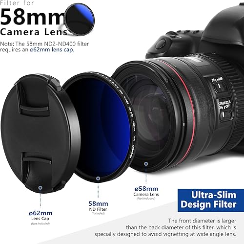 Miniatura 9 de NEEWER Filtro ND variable MRC de 2.283 in ND2-ND400, filtro ND ajustable de densidad neutra (0.3 a 2.7, 1 a 9 paradas), vidrio óptico con