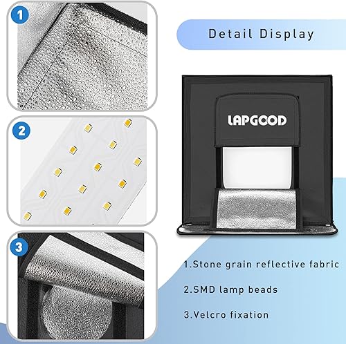 Miniatura 5 de Caja de luz de estudio fotográfico para fotografía, kit de tienda de campaña de fotografía con 2 paneles de luz de atenuación continua y 6 fondos de