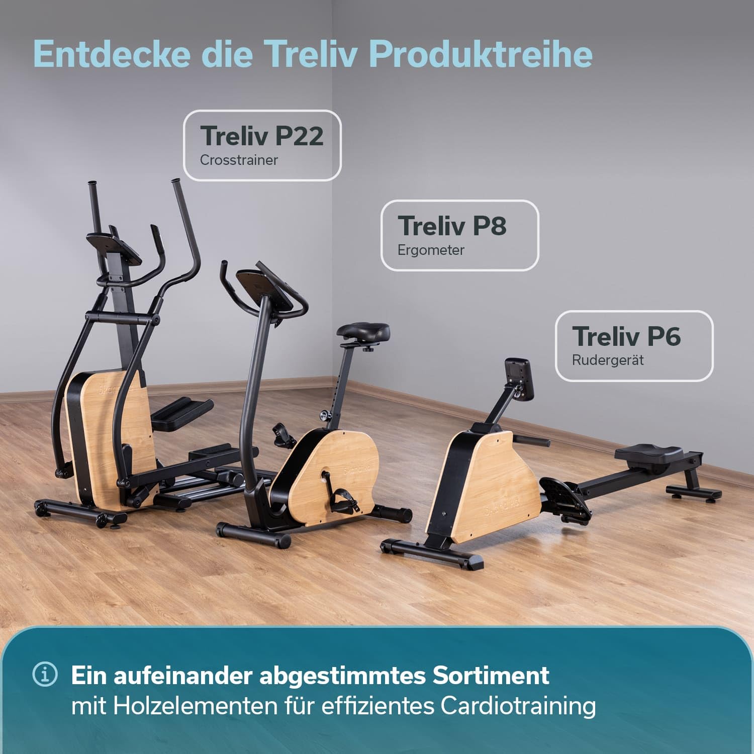 Skandika Ergometer Treliv P8 | Heimtrainer aus Eisen mit MDF Holz, Magnetbremse 32 Stufen, LED Display, 22 Programme, Sattel & Lenker verstellbar, Bluetooth Kinomap App kompatibel, bis 120 kg