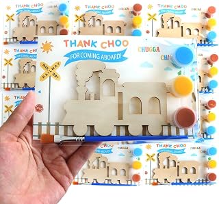 12 Pack Unassembled Train Party Favors, Wooden Train Kits with Magnets & Paint for Kids, Choo Choo Birthday Decorations & Thank You Gifts