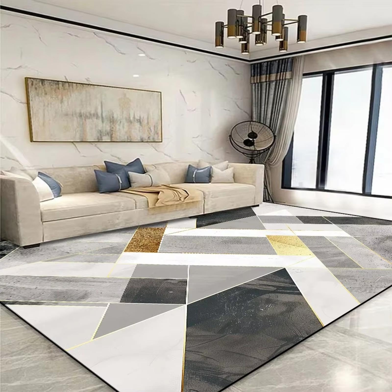 Tapis de maison moderne aux lignes dorées pour une décoration raffinée