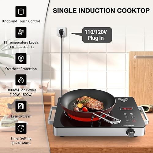 Miniatura 9 de Estufa eléctrica de un solo quemador, estufa eléctrica portátil de 1800 W, placa eléctrica de 110 V, bloqueo de seguridad para niños, temporizador,