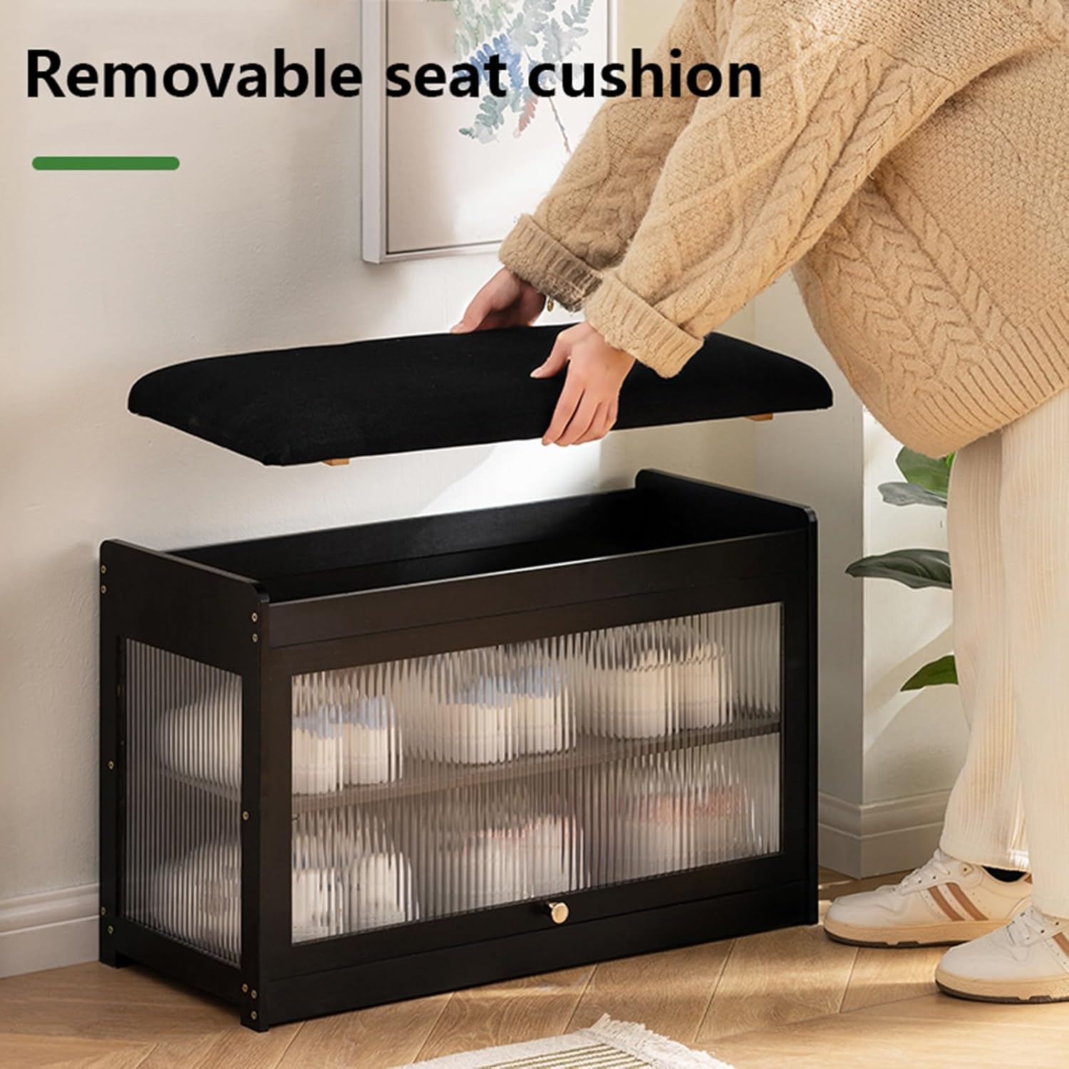 Shoe Changing Stool Home Shoe Cabinet at The Door Stool Integrated Entrance Long Stool Shoe Carrying Stool for The Entrance Original Color/Brown/Black Length 50cn/70CM (Color :