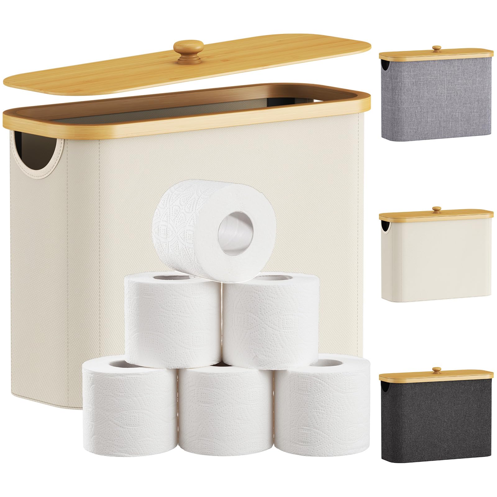 Lifewit Rangement Papier Toilette 23L – Panier en Bambou avec Couvercle, Capacité jusqu’à 9 Rouleaux, Durable et Élégant