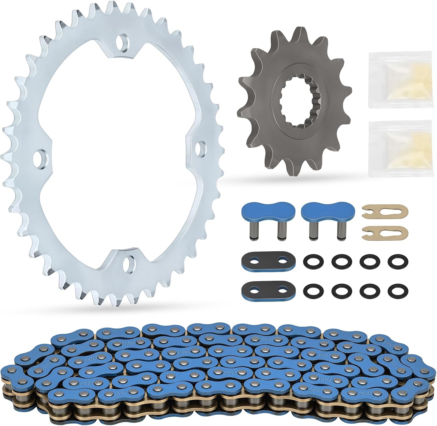 M MATI 98L X-Ring Blue Drive Chain & Drive Sprocket Assembly for Yamaha R-aptor 700 YFM700 YFM700R 2006-2024 94568-H6098-00 9383G-14231-00 5TG-25438-10-00