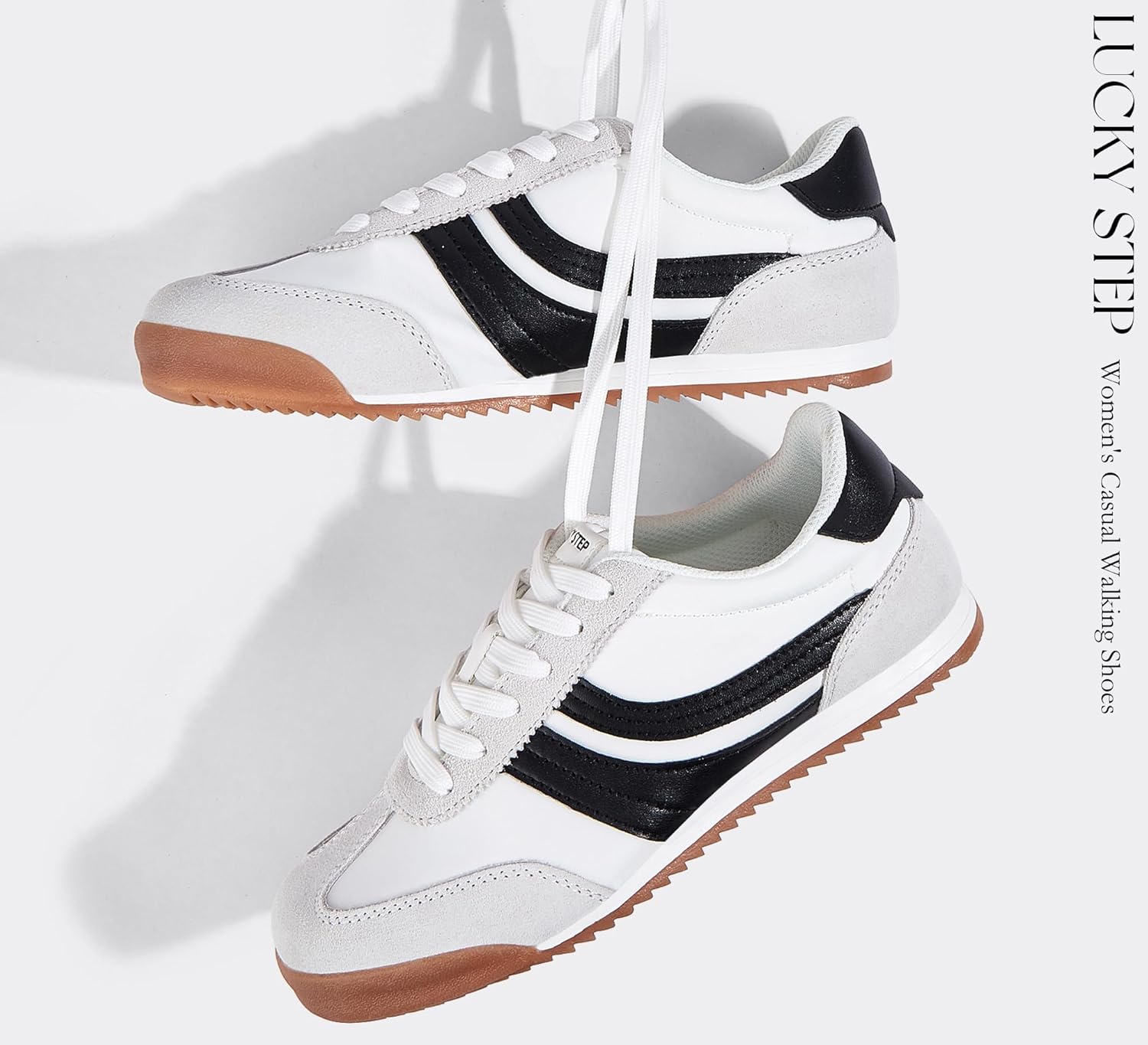 LUCKY STEP Women's Fashion Sneakers Thin Sole Lace up Tennis Shoes Lightweight Walking Running Gym Workout Classic Retro Footwear Anti Slip Trainers - Image 5