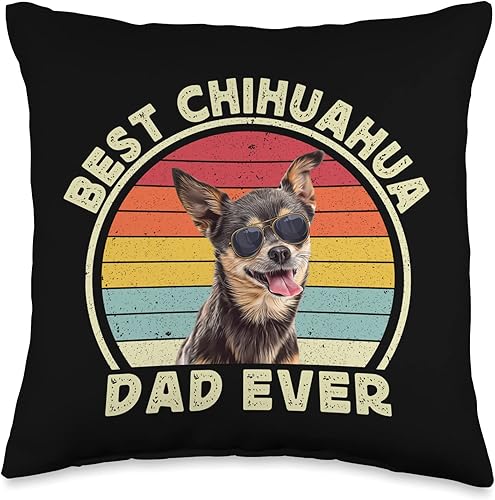 Black Chihuahua Dad Father Dog Lover Tees Best Chihuahua - Almohada retro para hombre, diseño de chiwawa, para perros, papá, 16 x 16 pulgadas,