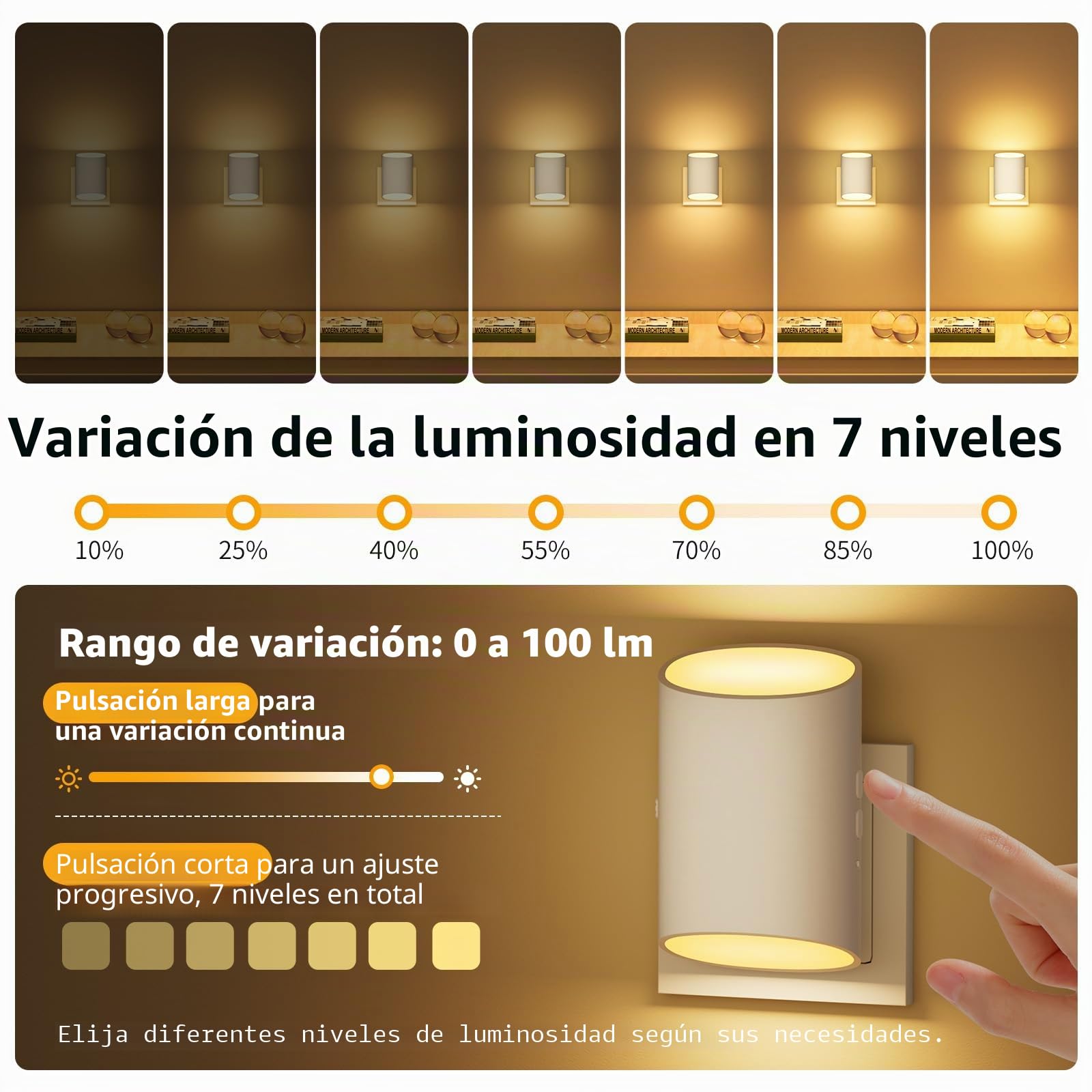 luz nocturna infantil, [2 Piezas] luz bebe nocturna con sensor de movimiento y sensor de luz, luz blanca cálida de 3000 K, regulable 1-100 LM, adecuada para habitación de niños, pasillo, escalera