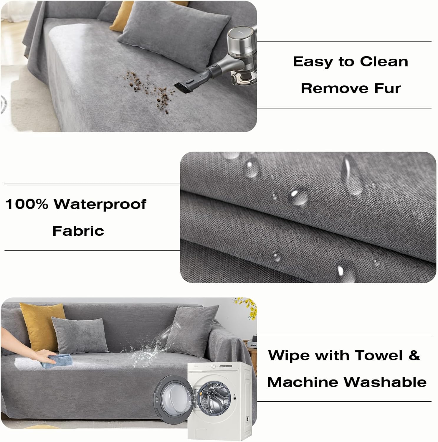 STACYPIK Gray Waterproof Sofa Cover for Dogs Non Slip Cat-Scratch Resistant Couch Cover for 2 Cushion Couch Pet Friendly Sofa Protector for Loveseat Thick Sofa Silpcover for L Shaped Washable-71X118IN