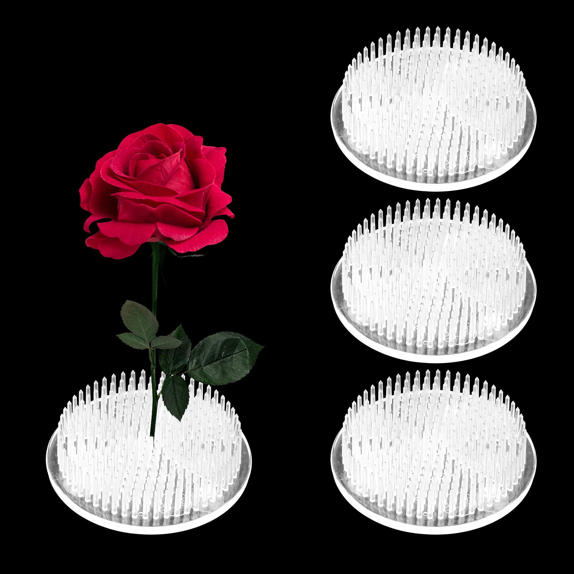 RONRONS 4 Pieces Floral Frogs Round Flower Arranger Plastic Ikebana Kenzan Flowers Frog Pin Holder Japanese Flower Arranging Plant Decoration Fixed Supplies with Bottom, Clear