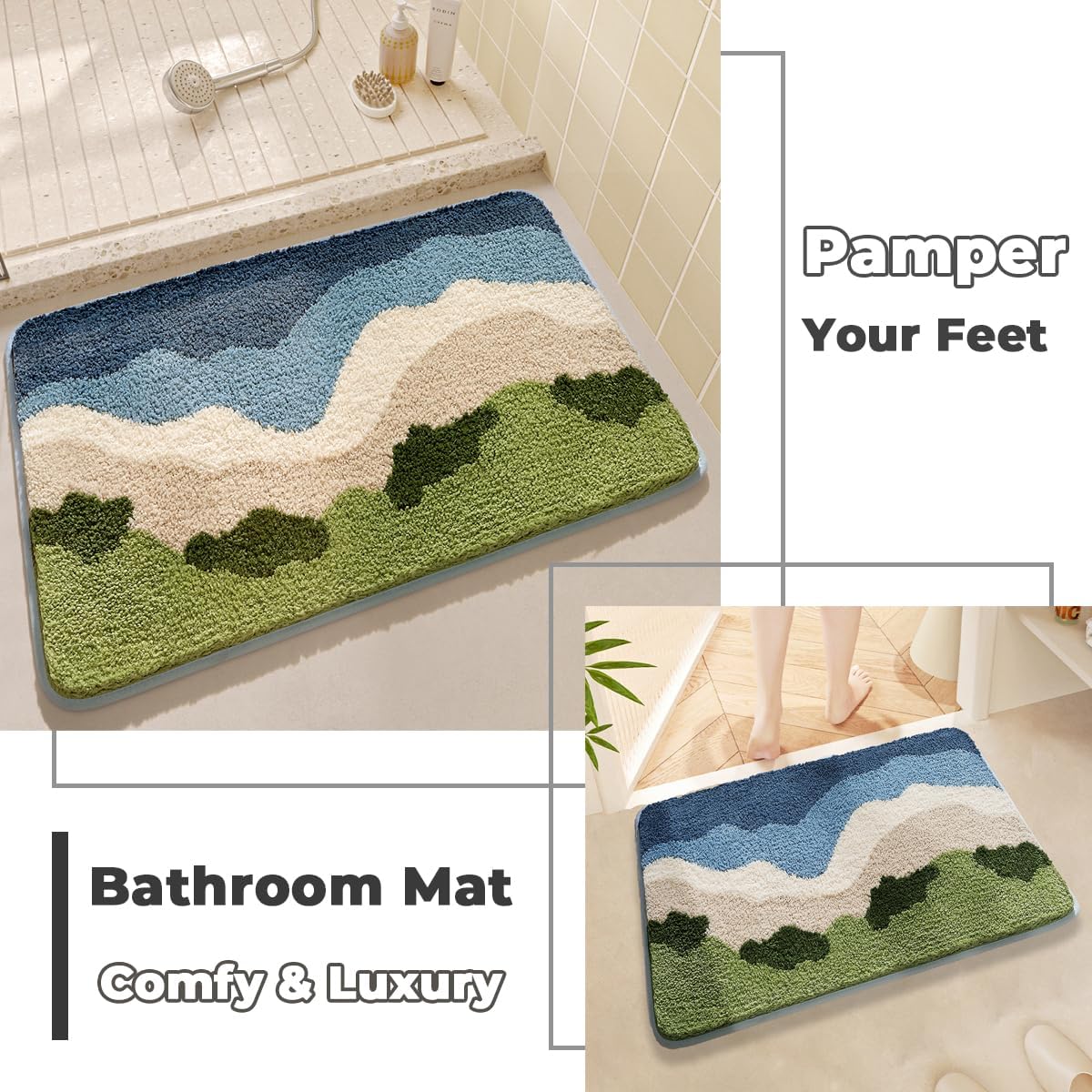 Bathroom Mat Super Absorbent Fluffy Microfiber Bath Rug Non Slip and Machine Washable Bath Mat for Bathroom, Bedroom and Living Room (Green, 31"x20")
