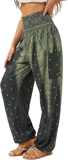 Women's Boho Palazzo Trousers - Yoga Pants in Lightweight Fabric