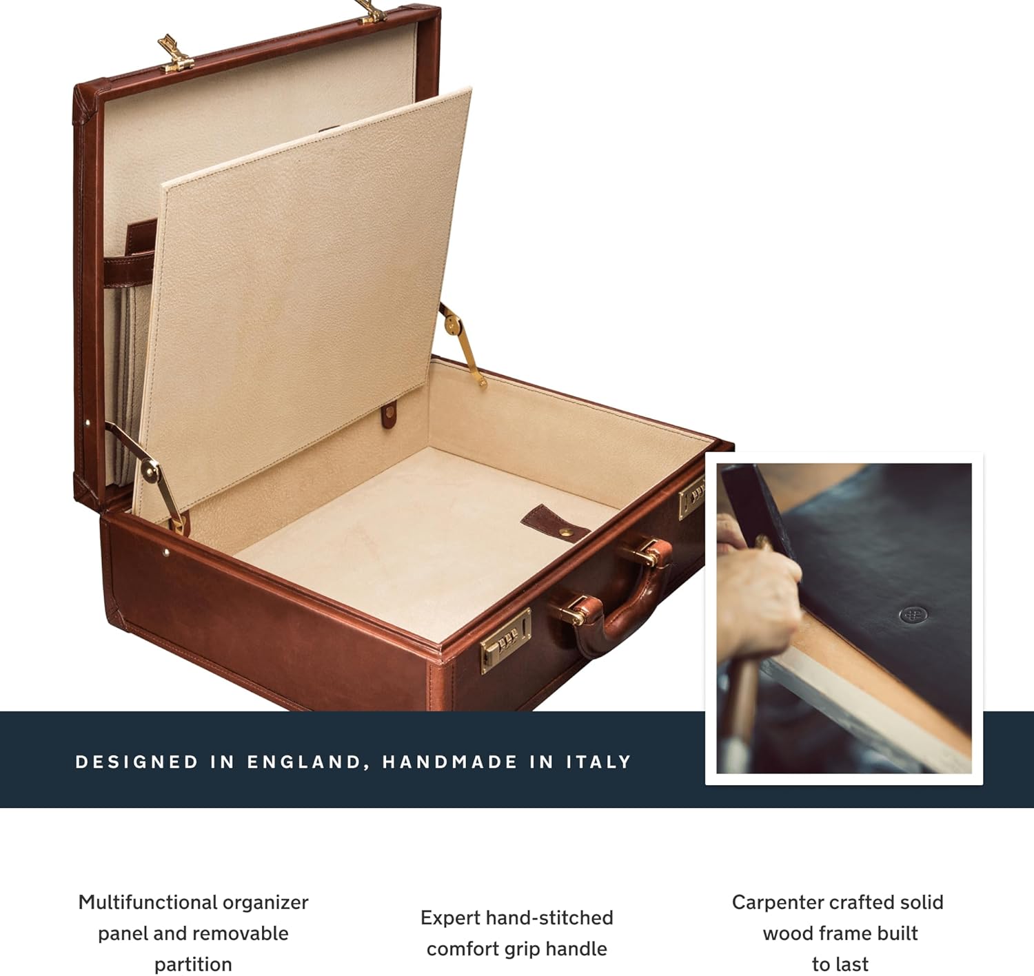 Maxwell Scott - Luxury Leather Large Square Box Attaché Briefcase with Combination - Handmade in Italy - The Buroni