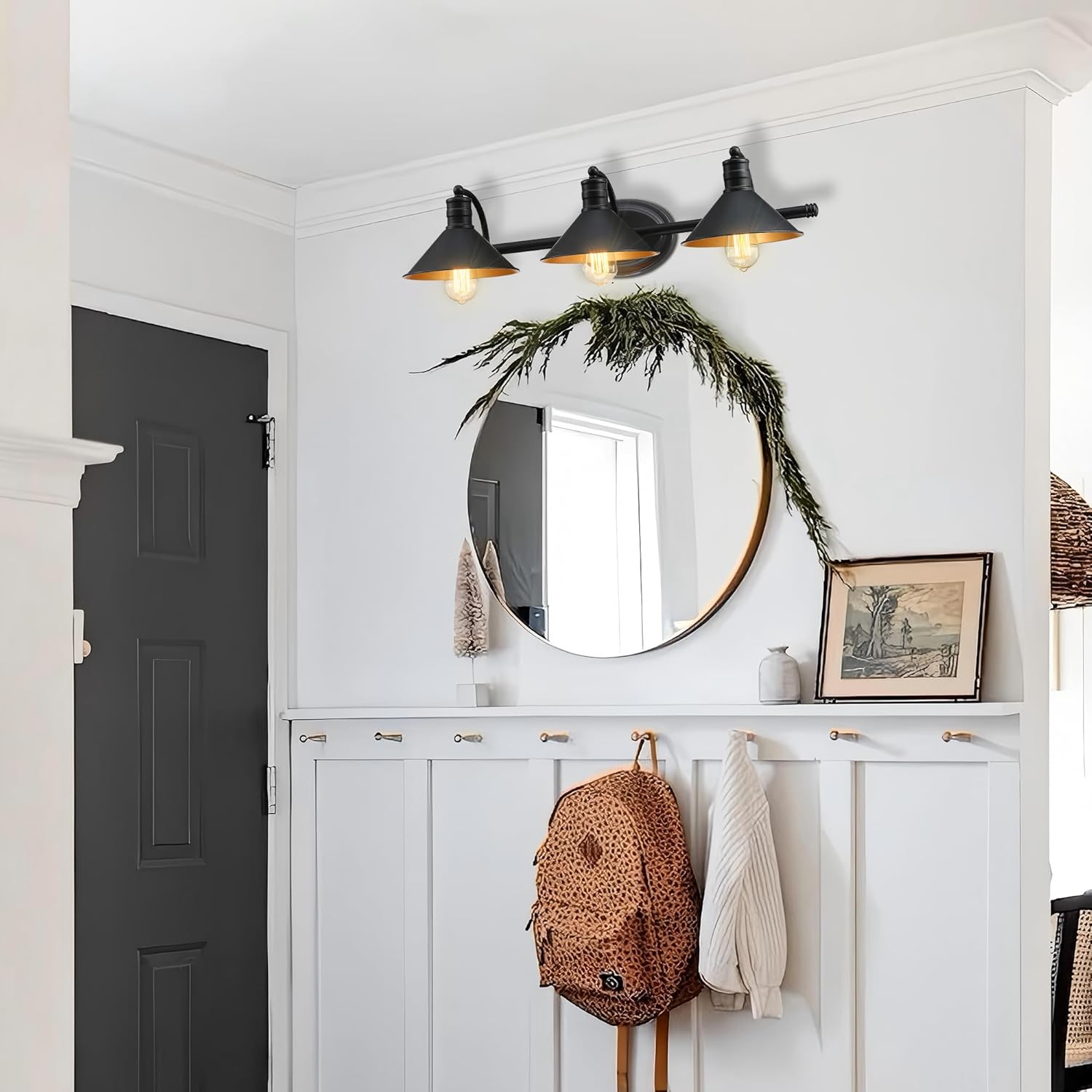 3 Light Bathroom Vanity Light Over Mirror - Farmhouse Wall Light for Bathroom Vanity Powder Room, Rustic Gooseneck Barn Style 3 Bulb Wall Sconce Over Kitchen Sink