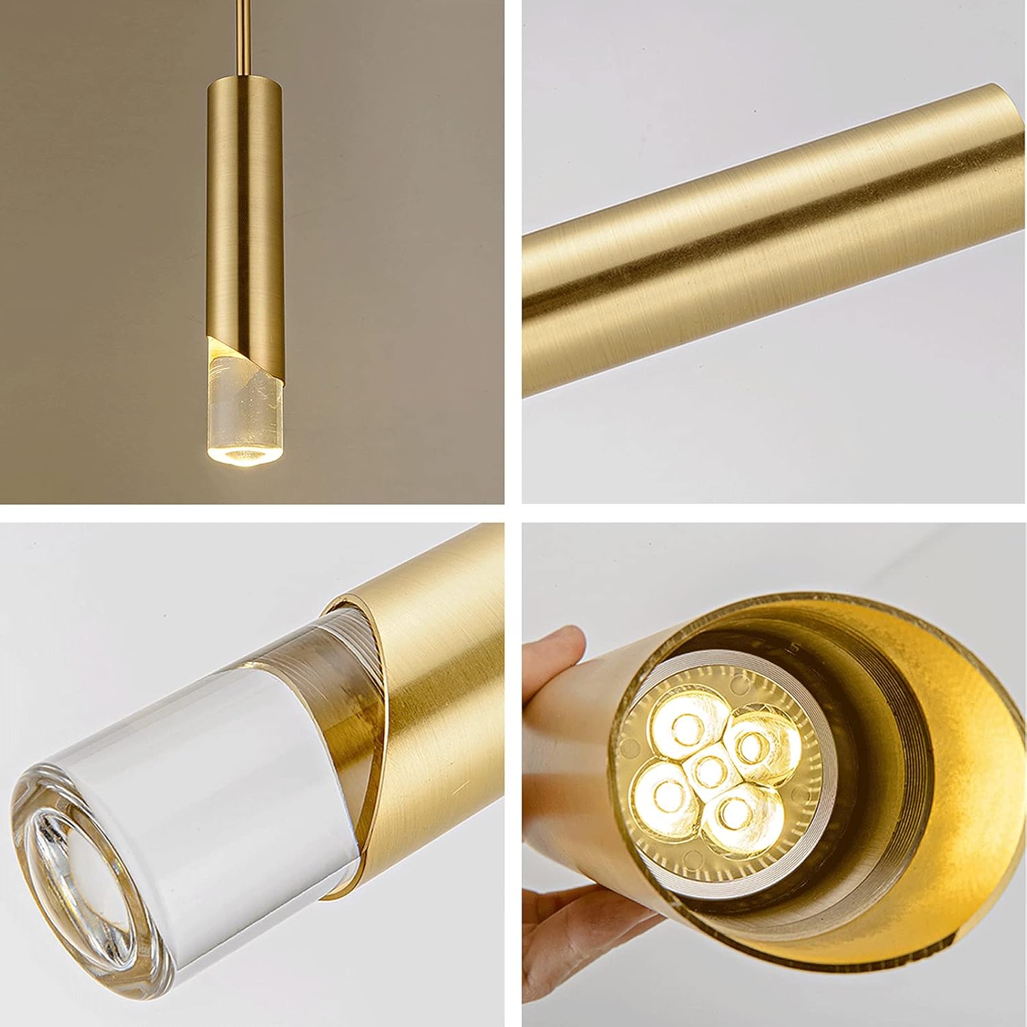 Lampe Suspendue À Flûte Dorée, Lampe Suspendue À Long Tube En Métal Avec Abat-Jour En Cristal, Luminaire E27, Lampes À Suspension De Chevet Ultra-Minces, Lustre Simple Et Moderne