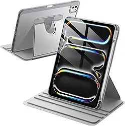 JETech Capa Giratória para iPad Pro 11 Polegadas M5/M4 (2025/2024) 6ª/5ª Geração com Porta-Pencil, Capa Protetora de Rotação de 360 Graus, Parte Traseira Transparente (Prata)