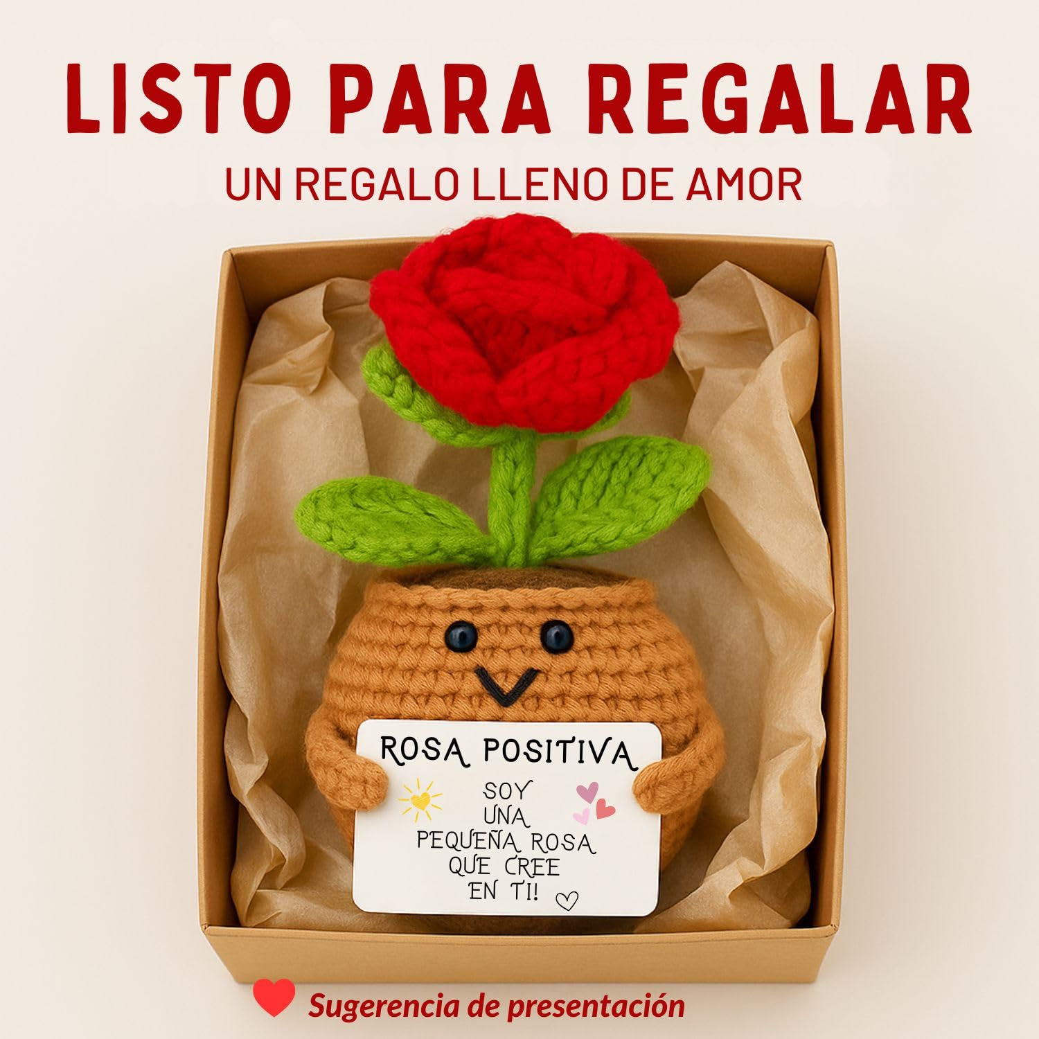Rosa Roja Positiva | Regalo Original para Mujer & Pareja | Dia de la Madre Cumpleanos Mama Novia Amiga Companera|Sorpresa Romantica Emocional para Ella | Flor Eterna Decorativa | Decoracion Hogar Cute — view 4